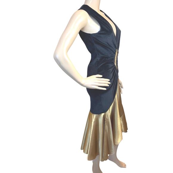 Vintage Roaring 20's Flapper Great Gatsby Black Velvet Gold Dress SZ XS Cosplay - Picture 4 of 16